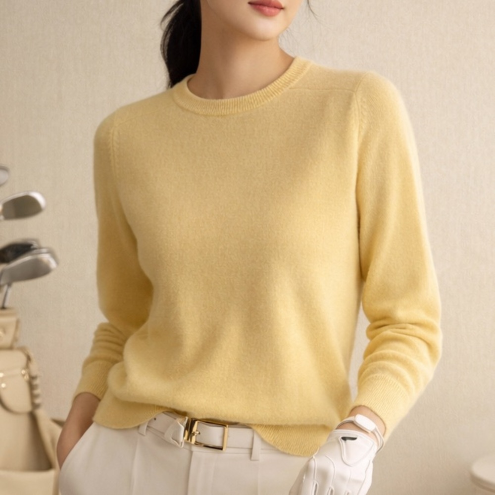 Honma 100% Cashmere Sweater Made in Japan Yellow Crewneck Luxury Golf Knit‎ Sz M
